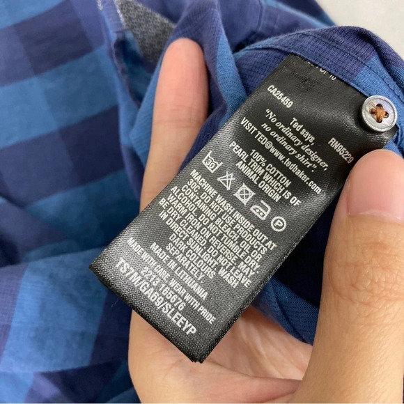 Ted Baker Blue Plaid Long Sleeve Button Down size Large - Picture 8 of 10